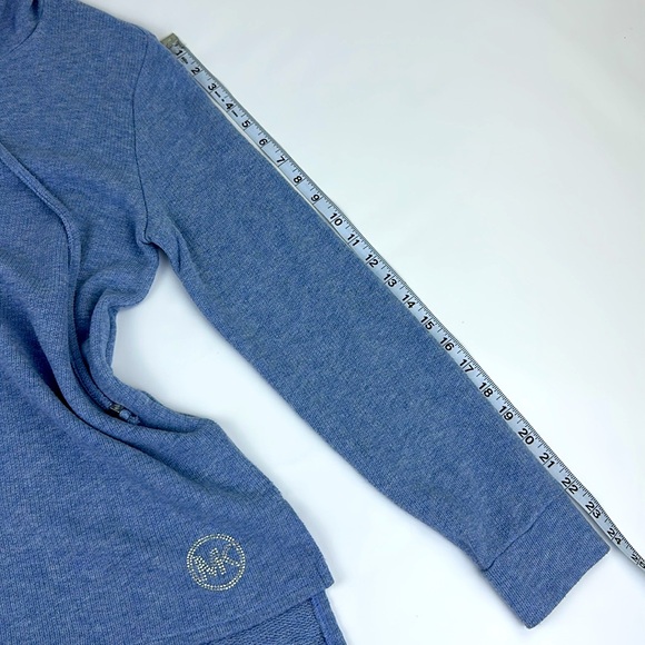 Michael KORS Heather Blue Hooded Sweater. Lace Up Neck Line. Hi-Lo Hem. Large. - Picture 7 of 8